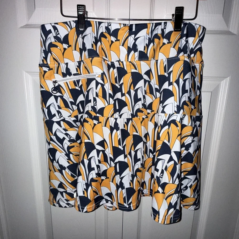 GG Blue Luxe Sport Golf Athletic Swing Skort Sz L Art Deco Tennis Pickleball